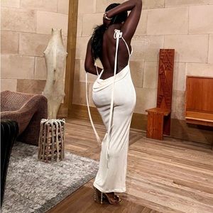 Medium~ Tan ~ Long Maxi Backless Drape Dress